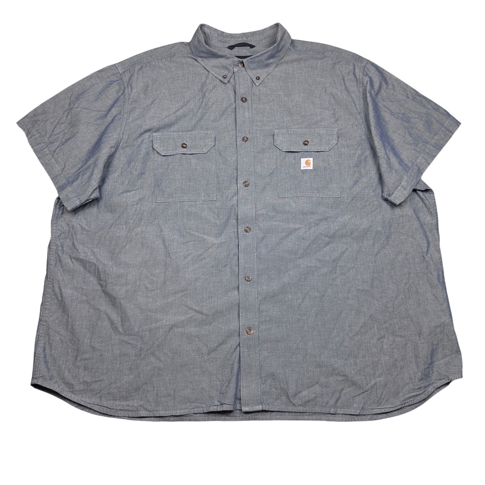 Carhartt Mens 4XL Loose Fit Short Sleeve Chambray Button Down Work Shirt Blue - Picture 2 of 7
